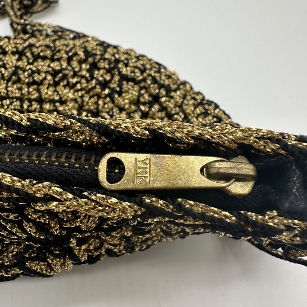 Crochet Metallic Gold Black Handbag Made In Italy Expressly For Lerner Shops - Picture 4 of 9